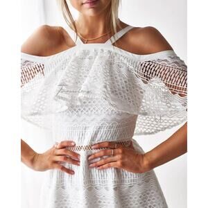 Two Sisters The Label Sheffield Cold Shoulder Bridal Ruffle Lace Midi Dress S